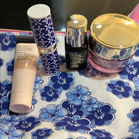 ESTÉE LAUDER NEW RECYCLED DOUBLE SIDED PATTERNED MAKEUP CASE with PRODUCTS - Picture 8 of 8